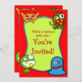 Monsters Kindergeburtstag Party Einladung (Vorne/Hinten)