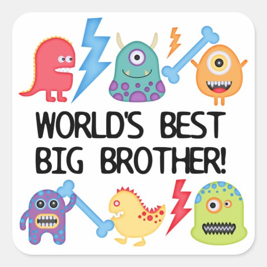 Monsters World Best Big Brother Quadratischer Aufkleber (Vorderseite)