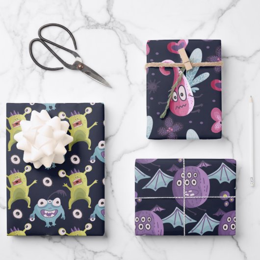Monsters Wrapping Paper Sheets Geschenkpapier Set (Vorderseite)