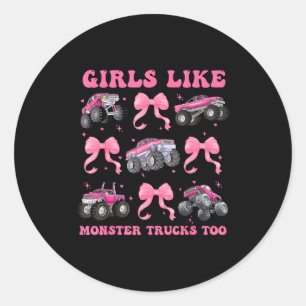 Monstertruck 4 rosa Mama-Mädchen mögen Monster Runder Aufkleber