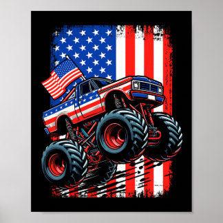 Monstertruck Jungen USA-Flagge Monster Truck 4. Ju Poster