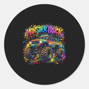 Monstertruck Retro-bunte Graffiti Kleinkinder Runder Aufkleber