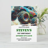 Monsterwagen 1. Geburtstag Einladung (Stehend Vorderseite)