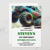 Monsterwagen 1. Geburtstag Einladung (Vorne/Hinten)