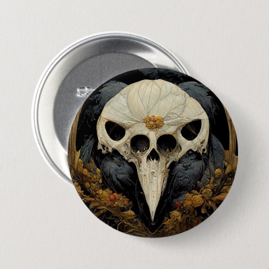 Monstrous Raven Horror Goth Gothic Button (Vorne & Hinten)
