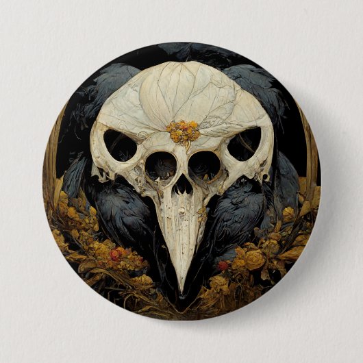 Monstrous Raven Horror Goth Gothic Button (Vorderseite)
