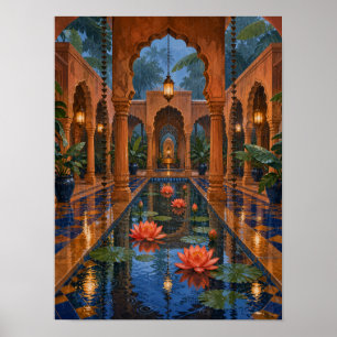 Monsun-Innenhof-Lotus-Reflexionen 12x16 Poster