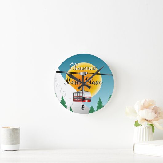 Mont Blanc Chamonix - Luftseilbahn Runde Wanduhr (Zuhause)