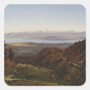 Mont Blanc gesehen von Heiligem-Cergues, 1869 Quadratischer Aufkleber