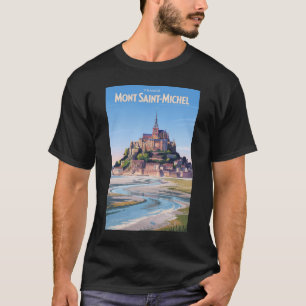 Mont Saint Michel Illustration Reise Kunst Vintage T-Shirt