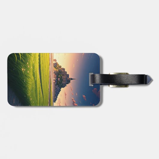 Mont Saint-Michel Sunset Postcard Gepäckanhänger (Rückseite horizontal)