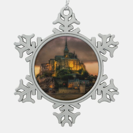 Mont St Michel Island Kirche Normandie Schneeflocken Zinn-Ornament (Vorderseite)