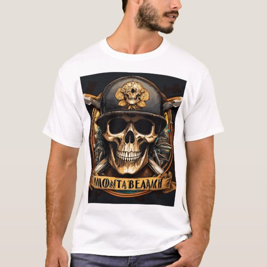 Monta Beach" Ultra-Realistischer Biker Skull T - S T-Shirt (Vorderseite)