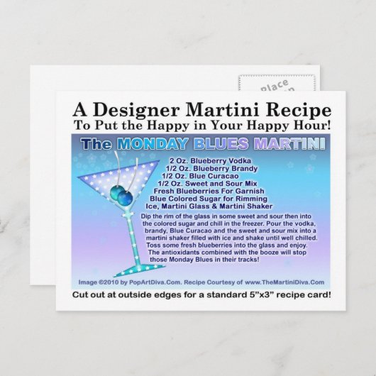 Montag Blues Martini Rezept Postkarte (Vorne/Hinten)