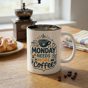 Montag braucht mehr Kaffee Lustiger Arbeitsplatz B Zweifarbige Tasse