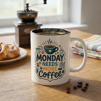 Montag braucht mehr Kaffee Lustiger Arbeitsplatz B Zweifarbige Tasse