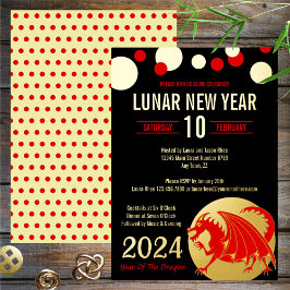 Montag neues Jahr 2024 Roter Drache Modernes Schwa Folieneinladung