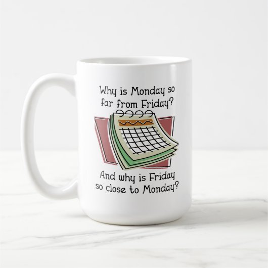 Montag weit vom Freitag Funny Mug Kaffeetasse (Links)