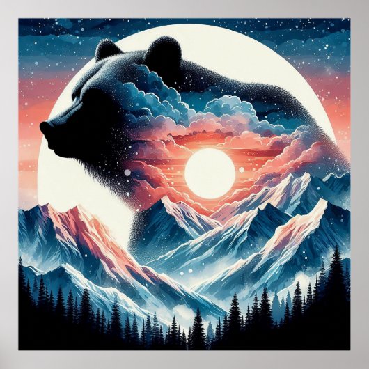 Montage Berglandschaft mit Bären Poster (Vorne)