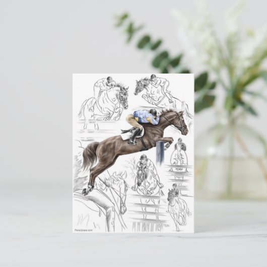 Montage der Jumper-Pferde Postkarte (Stehend Vorderseite)