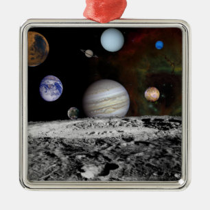 Montage der Planeten und Jupitermonde Silbernes Ornament