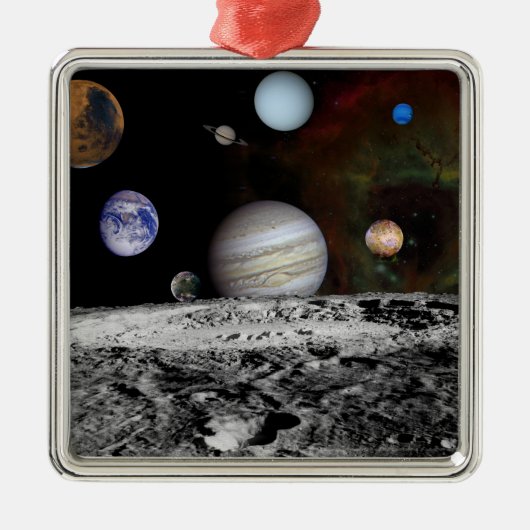 Montage der Planeten und Jupitermonde Silbernes Ornament (Vorne)