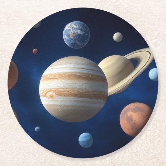 Montage des Sonnensystems Runder Pappuntersetzer (Vorderseite)