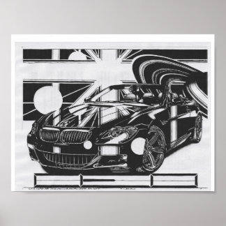 Montage-Tinte zeichn - Sportwagen das Herzstück. Poster