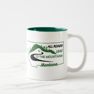 Montana Alle Straßen führen zu den Bergen Zweifarbige Tasse