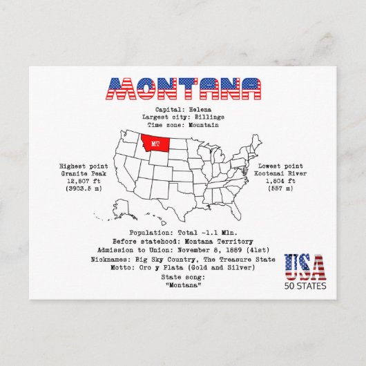 Montana American Staat auf einer Karte und nützlic (Vorderseite)