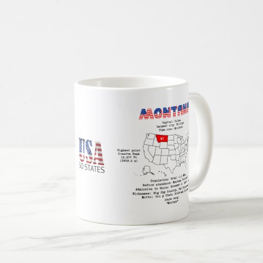 Montana American Staat auf einer Karte und nützlic Kaffeetasse (VorderseiteRechts)