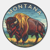 Montana Bison Runder Aufkleber (Vorderseite)