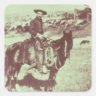 Montana Cowboy, c.1880 (b/w Foto) Quadratischer Aufkleber