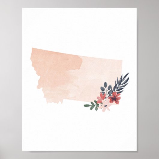 Montana Floral Watercolor Staat Poster (Vorne)