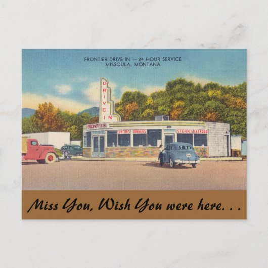 Montana, Frontier Drive-In, Missoula Postkarte (Vorderseite)