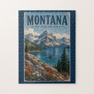 Montana-Gebirgsillustration Reise Kunst Vintage Puzzle