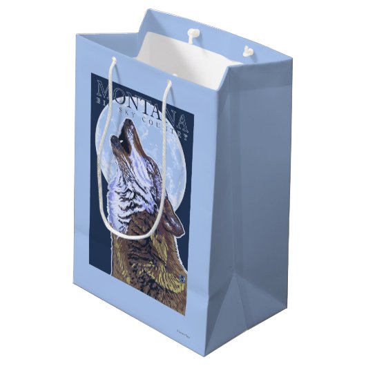 Montana -- Großer Himmel CountryHowling Wolf Mittlere Geschenktüte (Rückseite Schrägansicht)