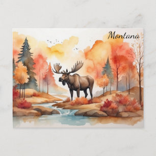 Montana Herbst Natur Aquarell Elch Reise Postkarte