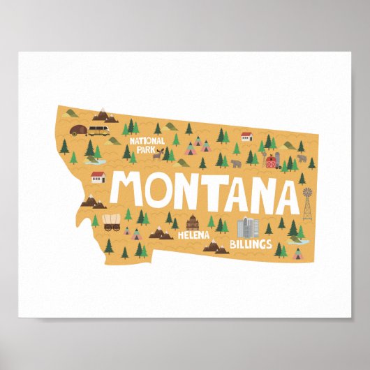 Montana Icon Sehenswürdigkeit Karte Poster (Vorne)