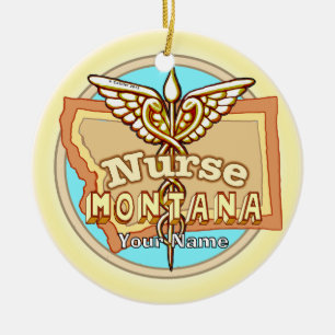 Montana Krankenschwester Caduceus  Keramik Ornament