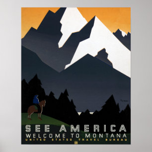 Montana Landschaftskunst Unbearbeitete Vintage-Fot Poster