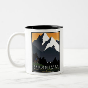 Montana Landschaftskunst Unbearbeitete Vintage-Fot Zweifarbige Tasse