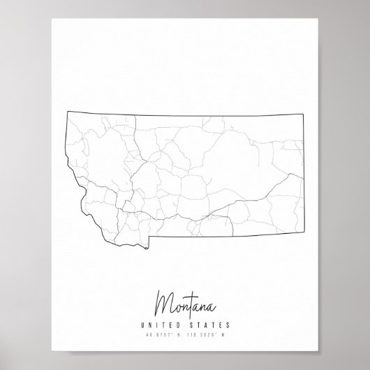Montana Minimal Street Map Poster (Vorne)