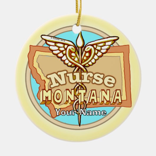 Montana Nurse Caduceus  Keramik Ornament (Vorne)