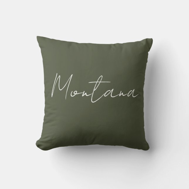 Montana Olive Green and White Throw Kissen (Vorderseite)