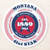 Montana Red White Blue Typografie Runder Pappuntersetzer (Vorderseite)