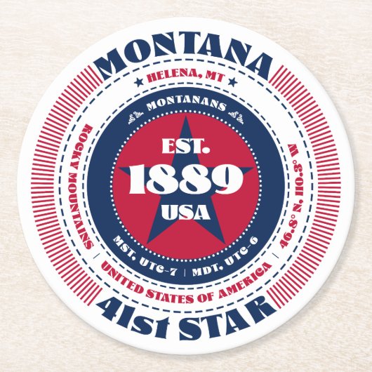 Montana Red White Blue Typografie Runder Pappuntersetzer (Vorderseite)