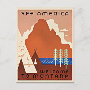 Montana, See America, Vintage Reise Illustration Postkarte