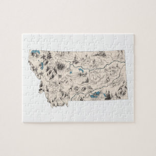 Montana Shaped Montanan Vintage Karte Puzzle