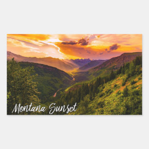 Montana-Sonnenuntergang-Gebirgstal-Fluss und Bäum Rechteckiger Aufkleber